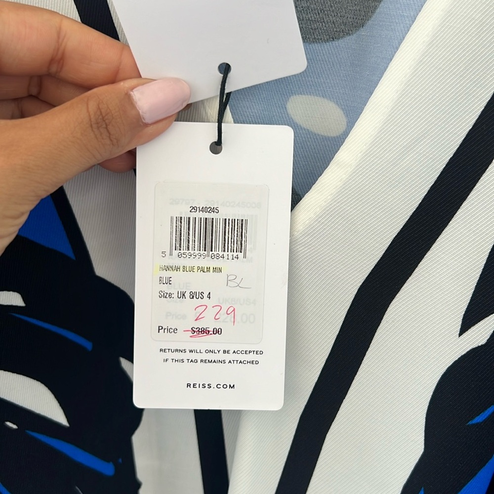 Reiss print tie waist dress sz 4